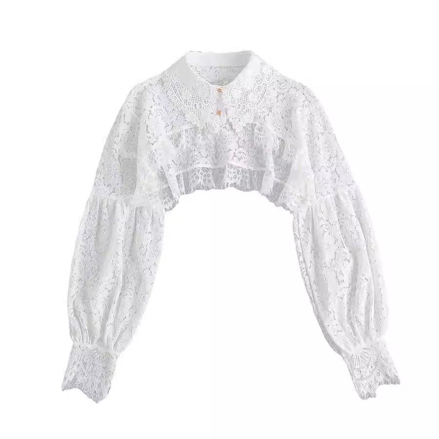 Versatile Lace Cardigan with Mock Collar - Women's Long Sleeve Shawl for Spring, Summer, and Autumn.