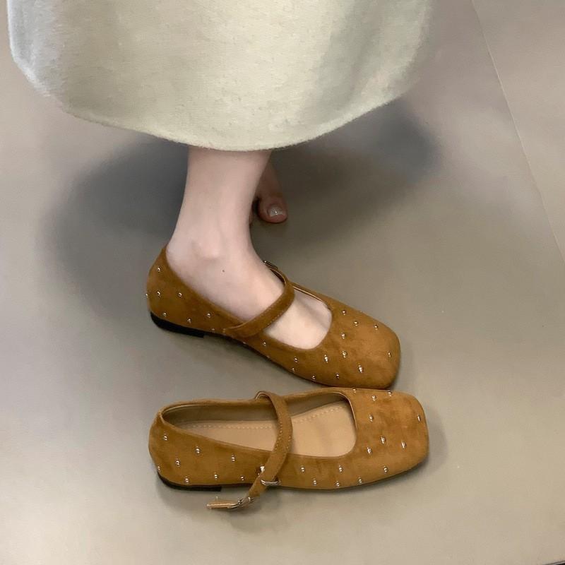 French Gypsy Flat-soled Single Shoes, New Niche Design, Square Head Soft-soled Mary Jane Shoes