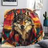 Primitive Wolf Print Flannel Blanket, High quality Comfortable for All Seasons, Home Decor, Warmth and Comfort, Perfect for Christmas Gifts