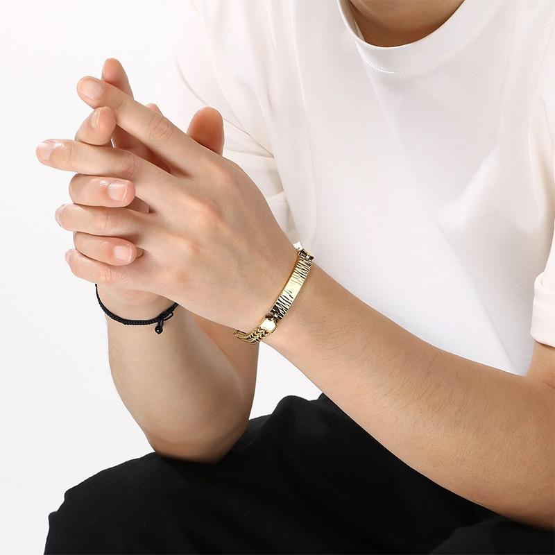 2026 Simple Ins Wind Positive Anti-chain Bracelet, Creative Curved Brand Texture Men's Bracelet
