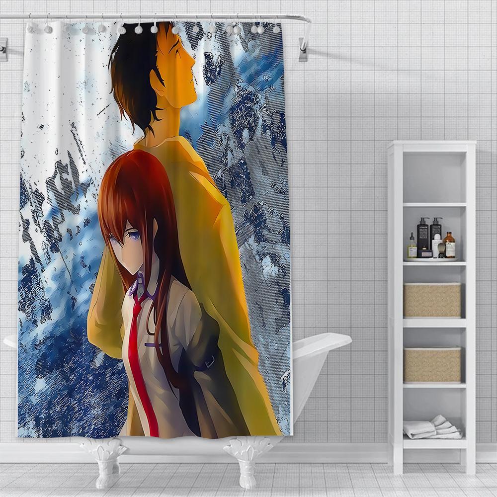 Anime Steins Gate Shower Curtain Waterproof Polyester Fabric Paint Colorful Bath Curtains Home Bathroom Decor Curtain With Hook
