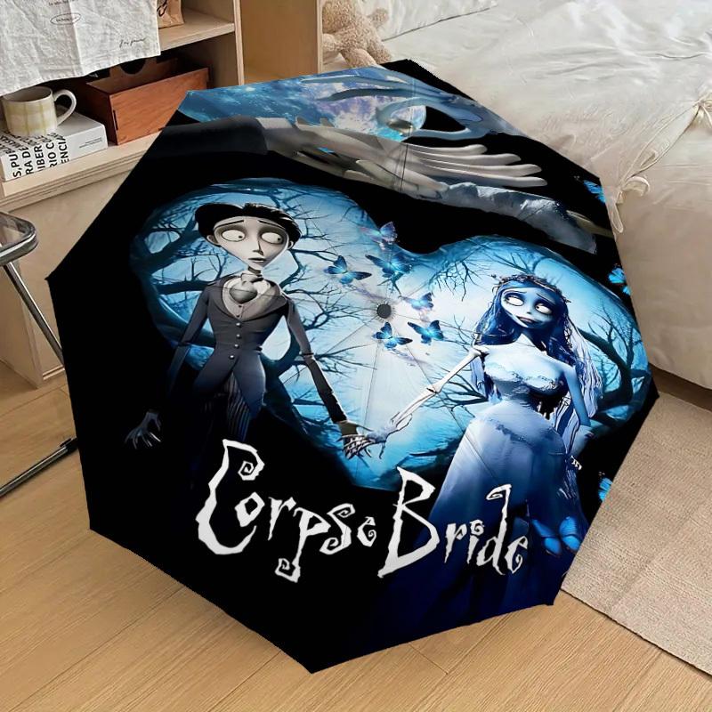 1pc Corpse Bride Automatic Open/Close Umbrella Compact Folding Umbrella with 8-Rib Shaft Lightweight Esign, for Women/Men1179A