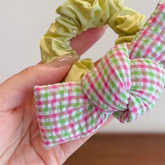 Hair Tie Dot Plaid Print Handcrafted Bow Flower Design Hair Rope Soft Fabric High Elasticity Pastoral Style Hair Band Hair Accessory
