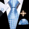 Pearl Brooch with Silk Tie for Men Vintage Floral Teal Necktie Hanky Cufflinks Gift Formal Set