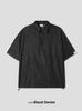 APOSTROPHE COMMA Sleeve Label Linen Denim Short Sleeve Shirt_Dark Blue