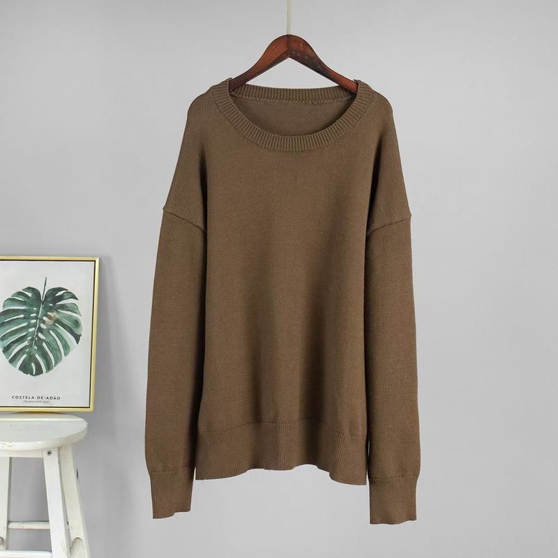 

Fashion New Fashion round Neck Sweater Knitwear Tops Solid Color Loose Knit Sweater CAMEL S