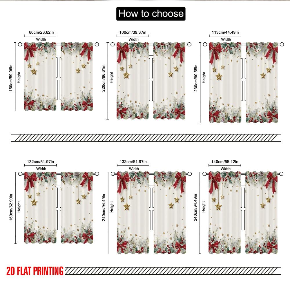 2D flat printing 2pcs Curtains Christmas Garland Stars Ribbon Holly Digital Printed Polyester Drapes Party Decorations for New
