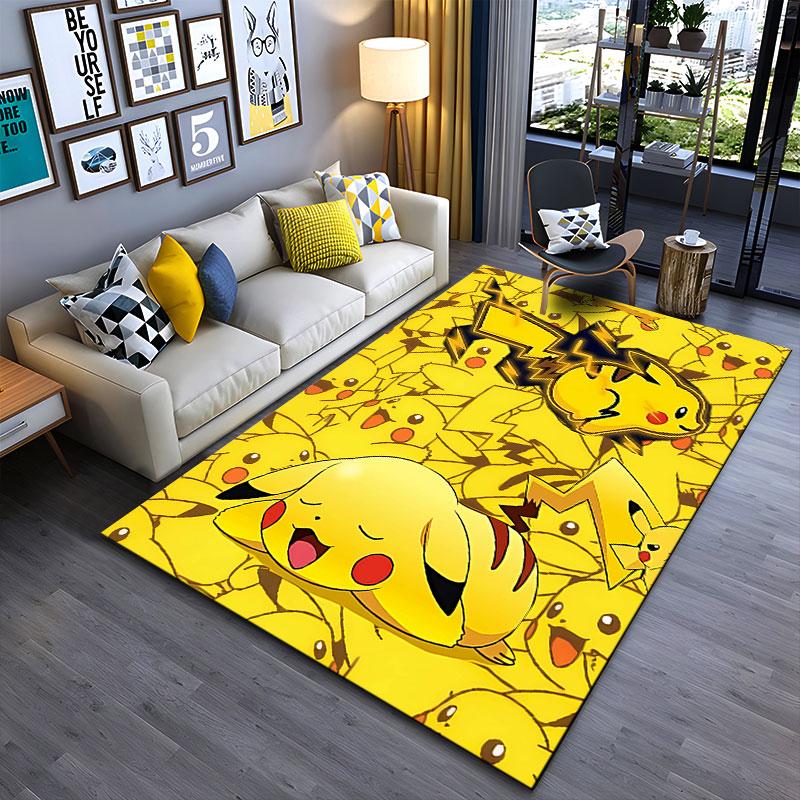 Yellow Cartoon Pikachu Pattern Carpet suitable as a non-slip mat for the living room or bedroom sofa