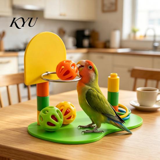Bite Resistant Parrot Toys Basketball Hoop Toy, Interactive Bird Toss Ring Game, Cage Accessories Agility Training Enrichment Toy for Parakeets