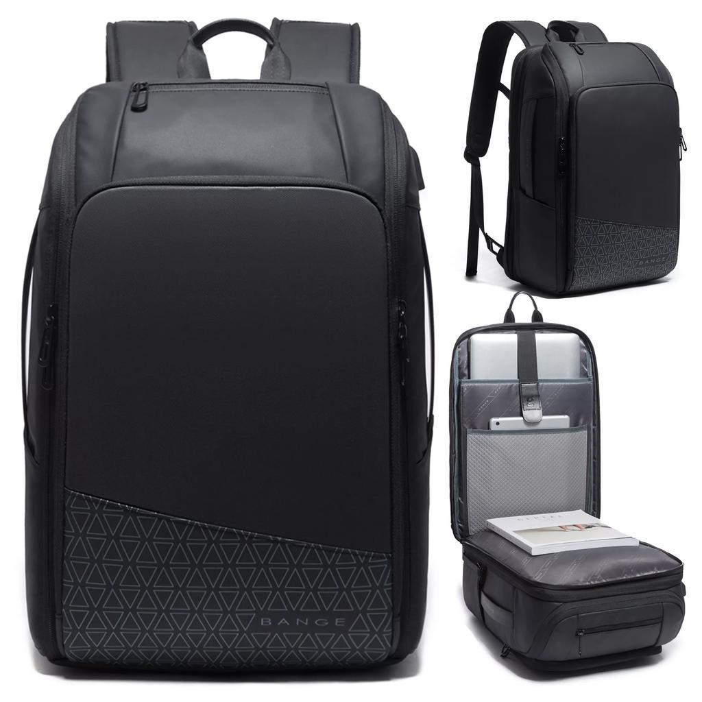 Plecak Wodoodporny Bange Na Laptopa 15.6" Miejski Podróżny 49X31X18 Cm Powiększany Do Pracy Samolotu Męski Damski Z Gniazdem Usb Czarny