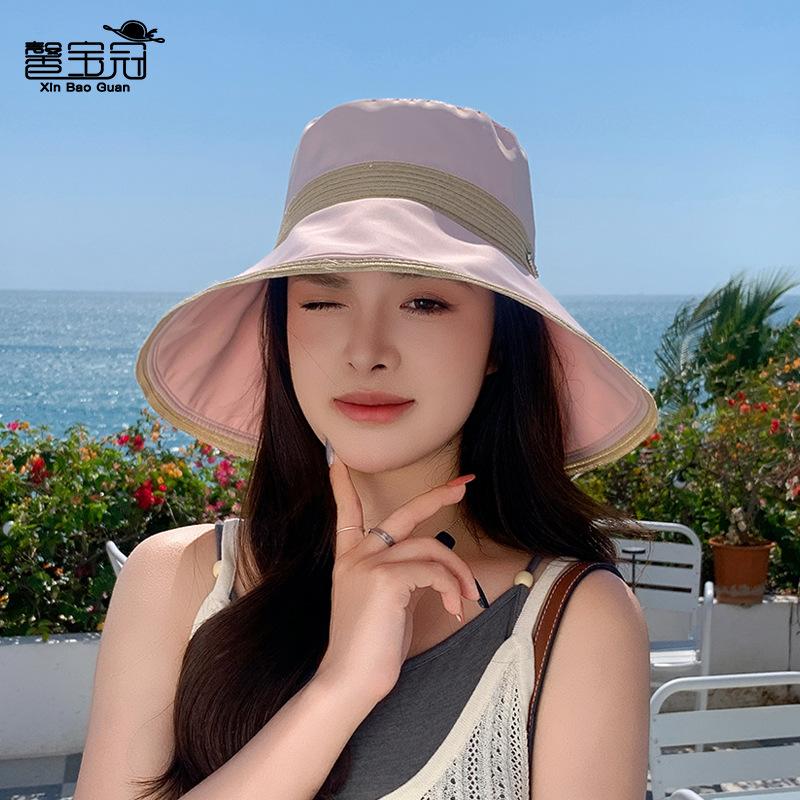 Summer Surround Big Brim Sun Hat Children Linen Splicing Bow Bucket Hat Outdoor Fashion Versatile Sunscreen Hat