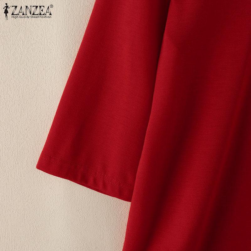 ZANZEA Women Casual Crew Neck 3/4 Sleeve Loose Patchwork Blouse