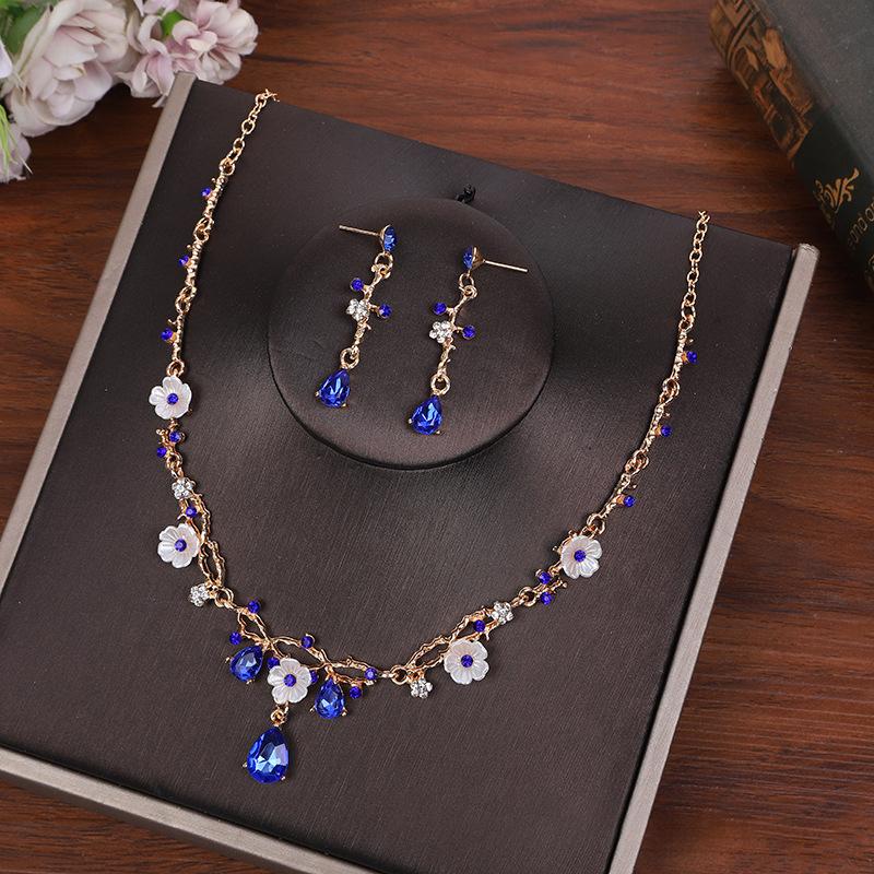 Creative  Flower  Costume Jewelry  Choker Necklace Earrings Set For Women Tiaras Crown Wedding Jewelry