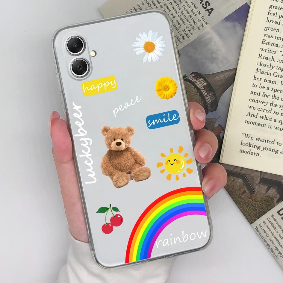Cover For Samsung A15 A05 A35 A55 5G S23 FE S24 Plus Ultra Phone Cases Cute Bear Rainbow Clear TPU Silicone Shockproof Fashion Bumper For Galaxy Capas