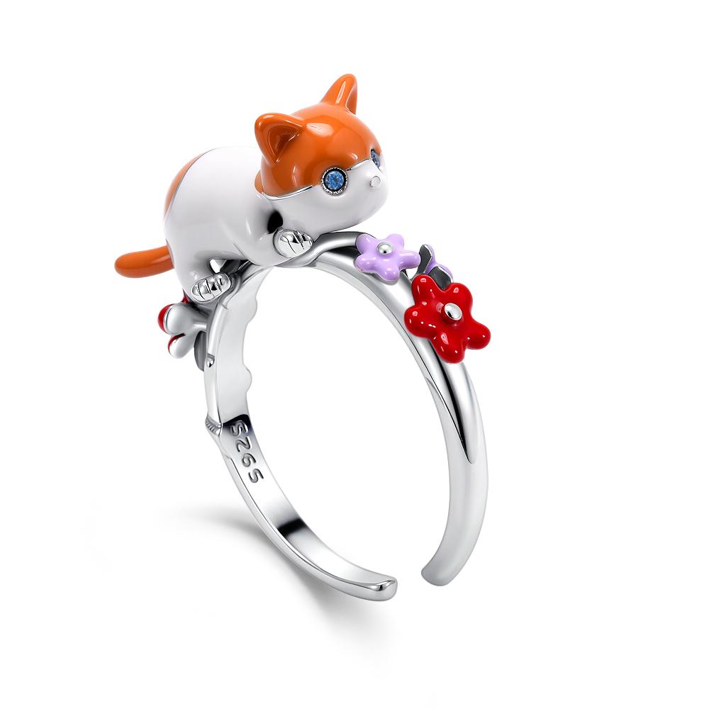 925 Silver Enamel Cartoon Cat Elephant Rabbit Tulip Pattern Ring for Women Jewelry Open Design Wedding Party Fashion Gift