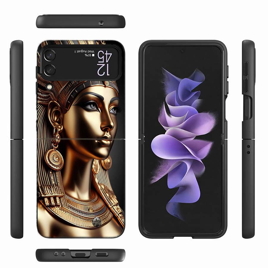 Egyptian Queen Pharaoh Phone Case For Samsung Z Flip 6 7 5G Z Flip 5 Galaxy Z Flip 3 4 5G ZFlip Shockproof Hard Cover TPU PC Coq