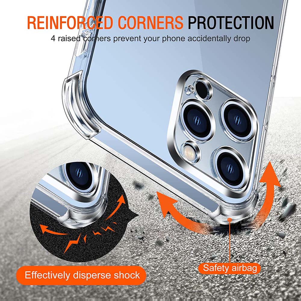 1.5MM Thick Air-Bag Clear Phone Case For iPhone 15 14 Pro 13 12 Mini 11 Pro Max SE 2020 7 8 Plus Thick Shockproof Silicone Cover