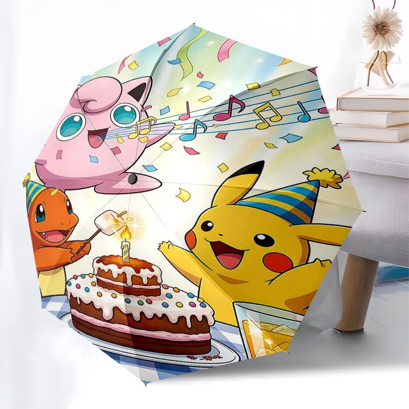 

1pc Pokemon Pikachu Charmander Jigglypuff Birthday Party Automatic Openable Umbrella with Foldable Design, Iron Frame Outdoor Umbrella for Fans, Trave