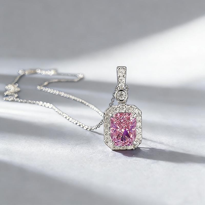 Xiancan Padparadscha Ice Flower Necklace with S925 Silver & High Carbon Diamond Pendant
