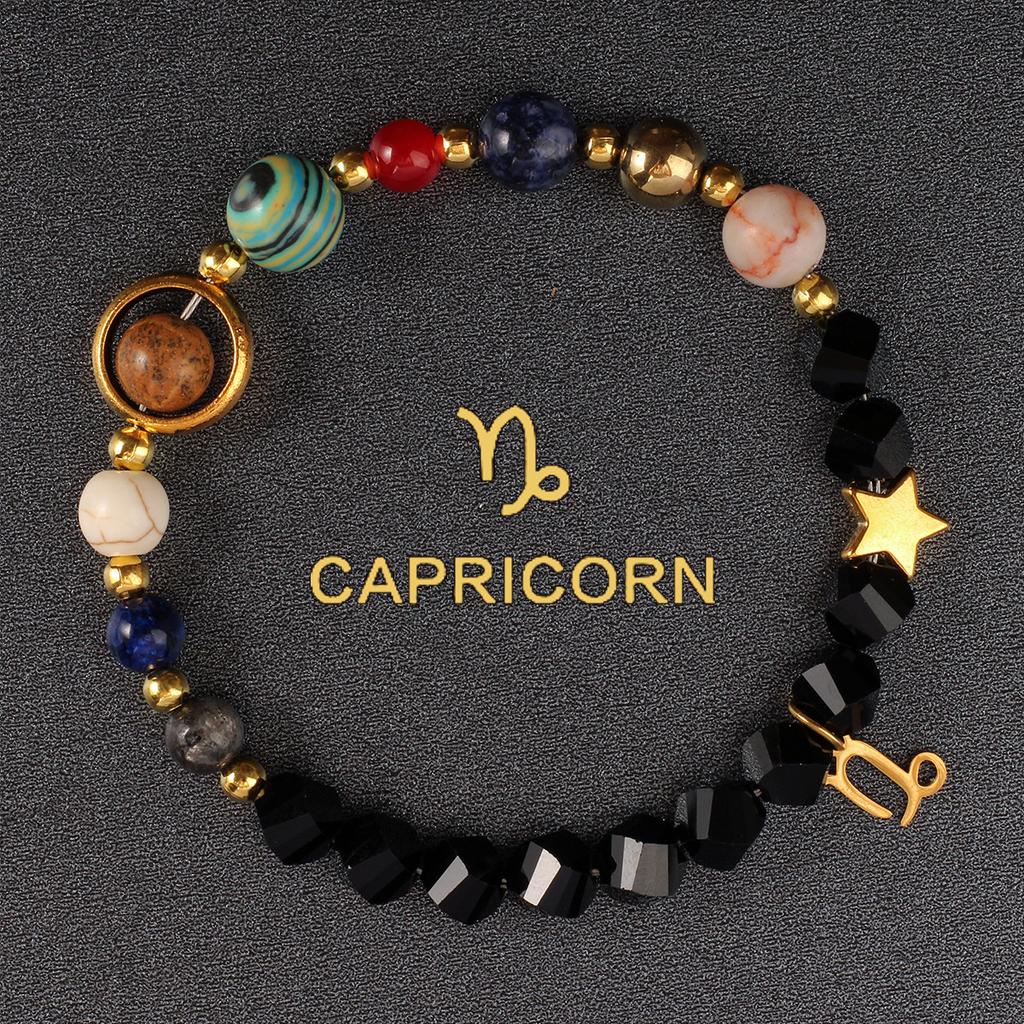 1PC Cosmic Planet Beaded Twelve Constellation Bracelet, Black Stone Twelve Constellation Beaded Bracelet