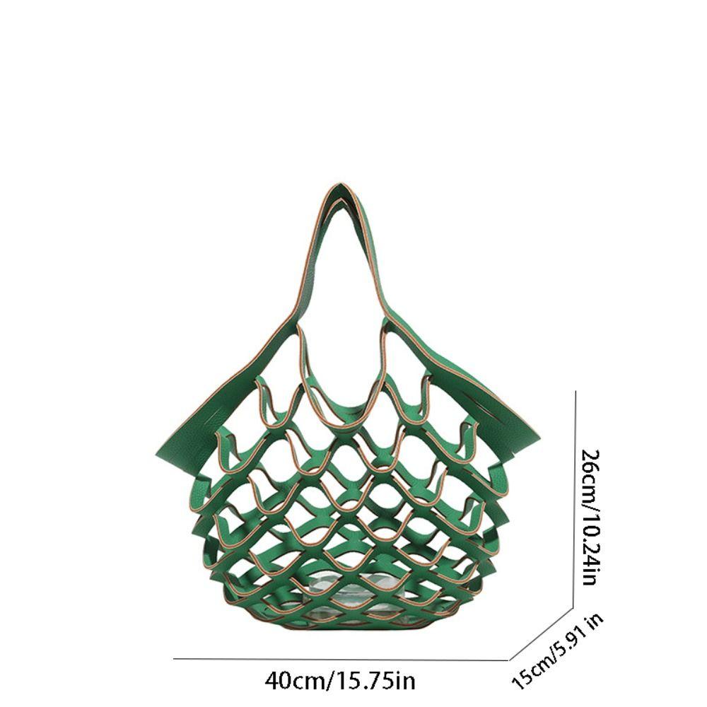 Foldable Leather Folding Tote Bag Large Capacity Woven Handbag Trendy Grocery Bag  Storage