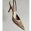 Sandale cu toc înalt brodate Femei Sandale elegante slingback Vară 2025 Pantofi cu vârf ascuțit Pantofi de rochie Femei Zapatos De Mujer