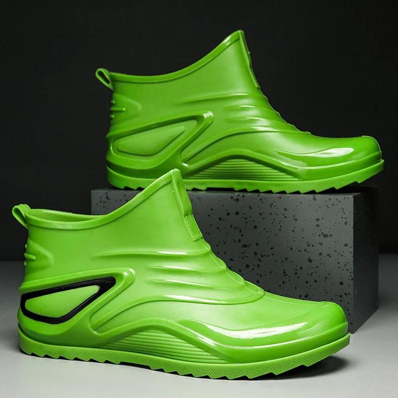 Men's Rain Boots Outdoor Chef Fishing Ankle Kitchen Shoes Casual Waterproof Large Size Fashion Non-slip Mans Working Safety Shoe
