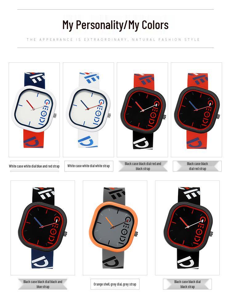 Gedi Модний Спортивний Силіконовий Ремінець Неправильної Квадратної Форми Циферблат Водонепроникний Студентський Кварцовий Годинник