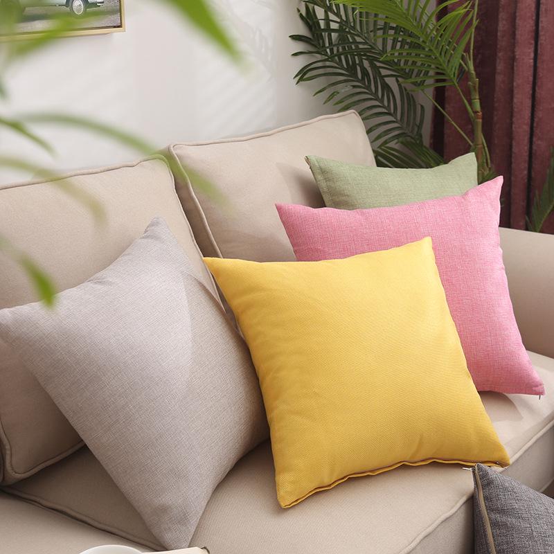 Solid Color Linen Throw Pillow Cover with Customizable Logo.