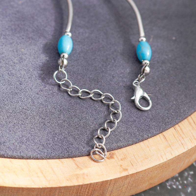 Personalized Vintage Necklace National Style Turquoise Pendant Leaf Tassel Blue Turquoise Necklace