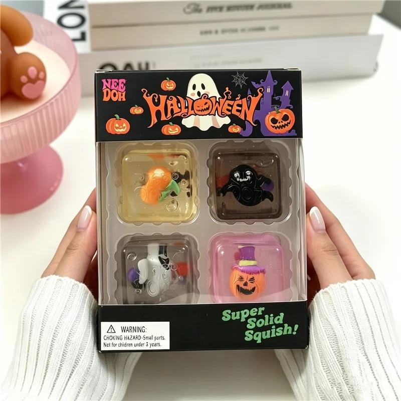 Schylling NeeDoh Halloween Teenie Mini Ice Cube 4‑Pack Fidget Sensory Maltose Slow‑Rebound Stress Anxiety Relief Squeeze Ball