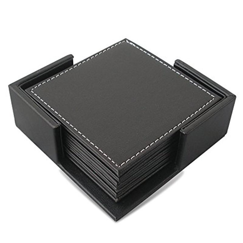 6pcs Fashion Desk Decoration Square Shape Leather Tea/Coffee Cup Pad Small Coaster Suitable Household Kitchen Water Cups Tool
