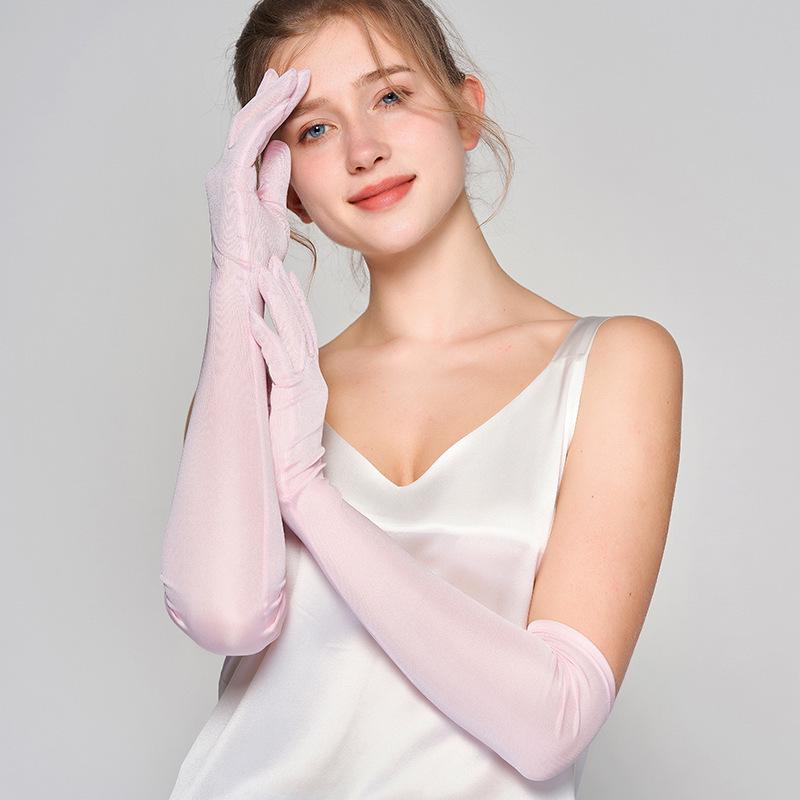 Yu Yue Mulberry Silk Sun Protection Arm Sleeves for Women - Long, Solid Color Driving Gloves
