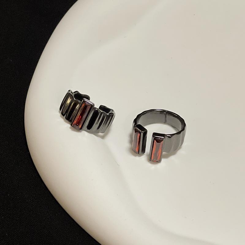 Dark Personality Red Zircon Niche Design Ring Neutral Men And Women High Sense Open Couple Ring