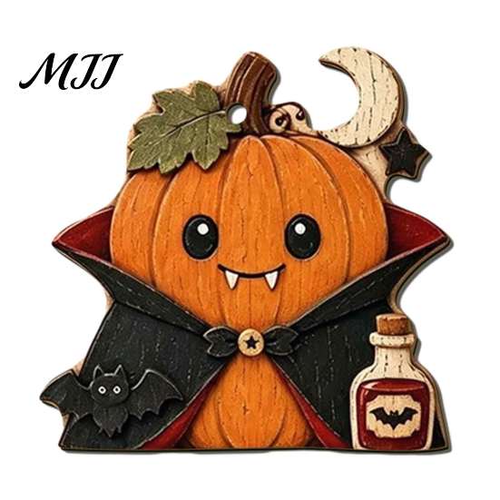 Halloween Tree Hanging Props Vintage Wooden Ornaments, Rustic Pumpkin Owl Ghost Farmhouse Kids Room Decor Decoration with Rope for Window Wall Natural