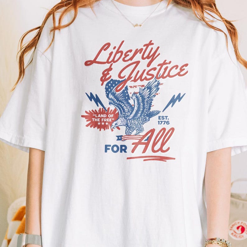 Social Justice 4th Of July Tshirt Liberty And Justice For All Tee Retro Feminist Graphic Tee Equal Rights Tshirt 4th July Eagle