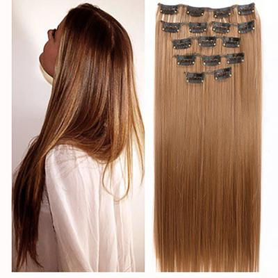 22" (56 Cm) Natural Hair Extensions, Straight Synthetic Hair Extensions With Clips