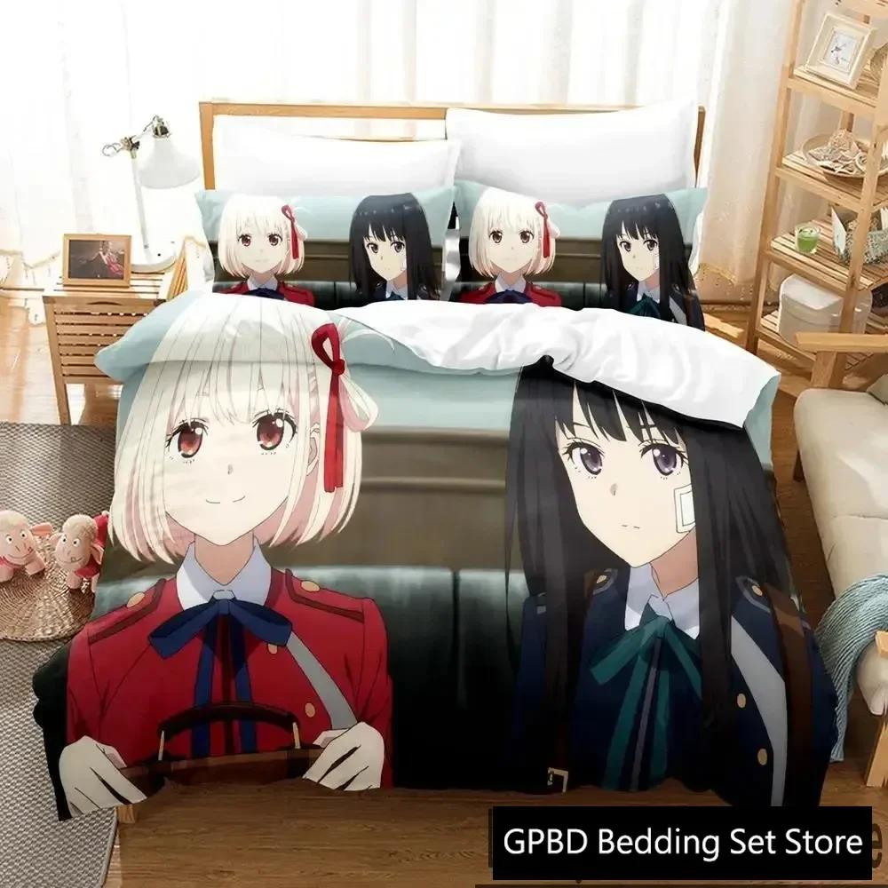 3D Print Anime Lycoris Recoil Comfortable Duvet Quilt Cover Pillowcase Bedding Set Children Bedroom Decoration Home Textile