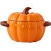 DoubleHled Ceramic Pumpkin Bowl Halloween Themed Serving Bowl for Soups And Stews Home Decor And Culinary Use