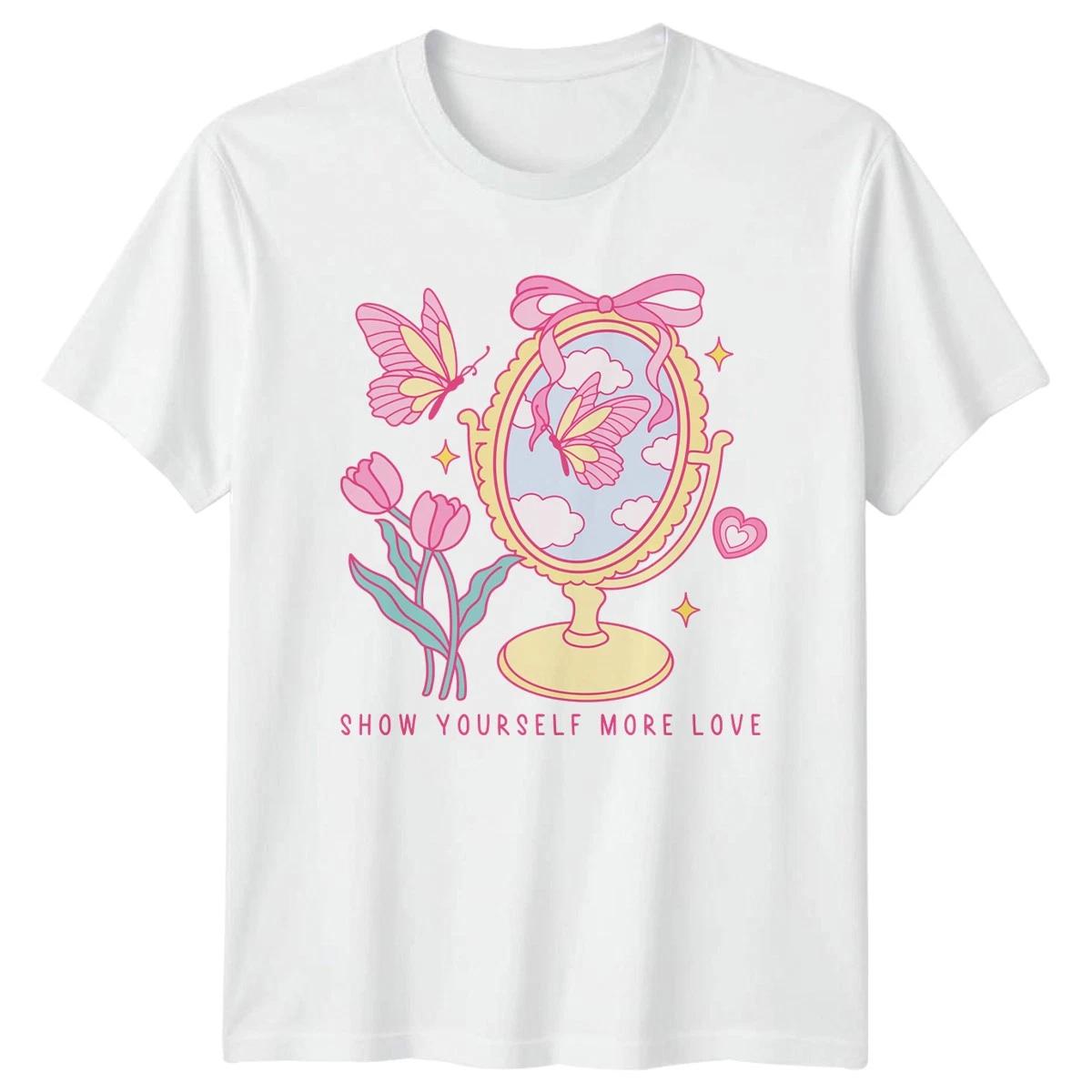 Show Yourself More Love Womens T-Shirt Butterfly Self Love Mental Health XXL