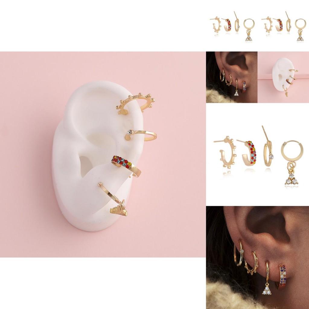 Schickes goldenes vierteiliges geometrisches Legierungs-Ohrring-Set mit Strasssteinen für Damen