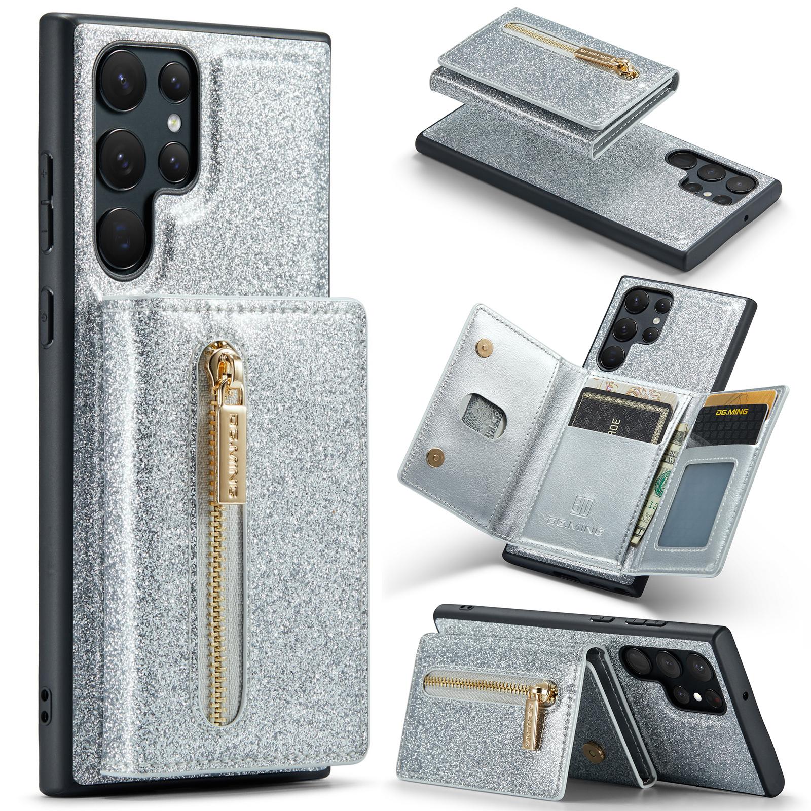 

DG.MING M3 Series For Samsung Galaxy S24 Ultra Case Detachable Wallet Phone Kickstand Cover Silver