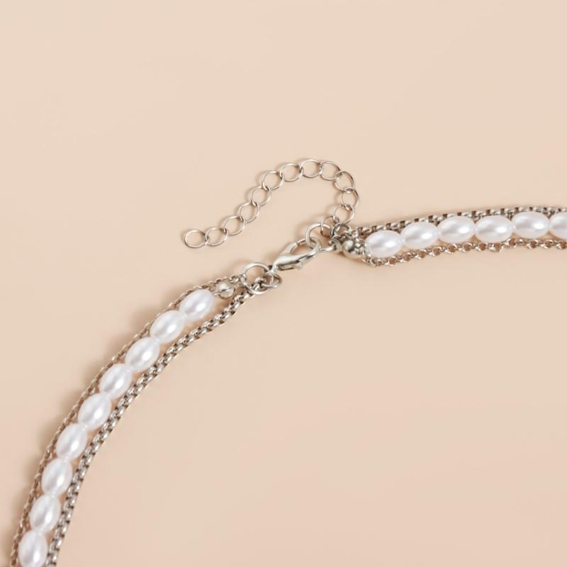 Stylish Faux Pearls Dangle Tassels Necklace Crucifix Pendant Trendy Clavicle Chain Accessory For Casual or Formal Outfits