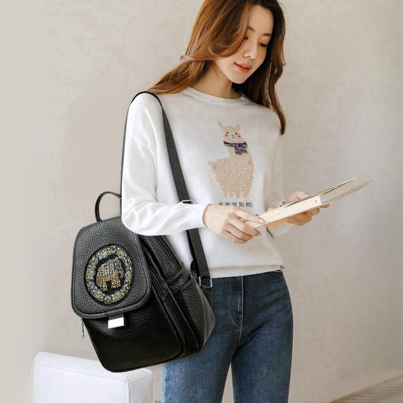 Fashion Personality Elephant Hot Stamping Women's Backpack Ethnic Style Versatile Anti-theft Handbag Trendy Rivet Outdoor Travel Shopping Shoulder Bag