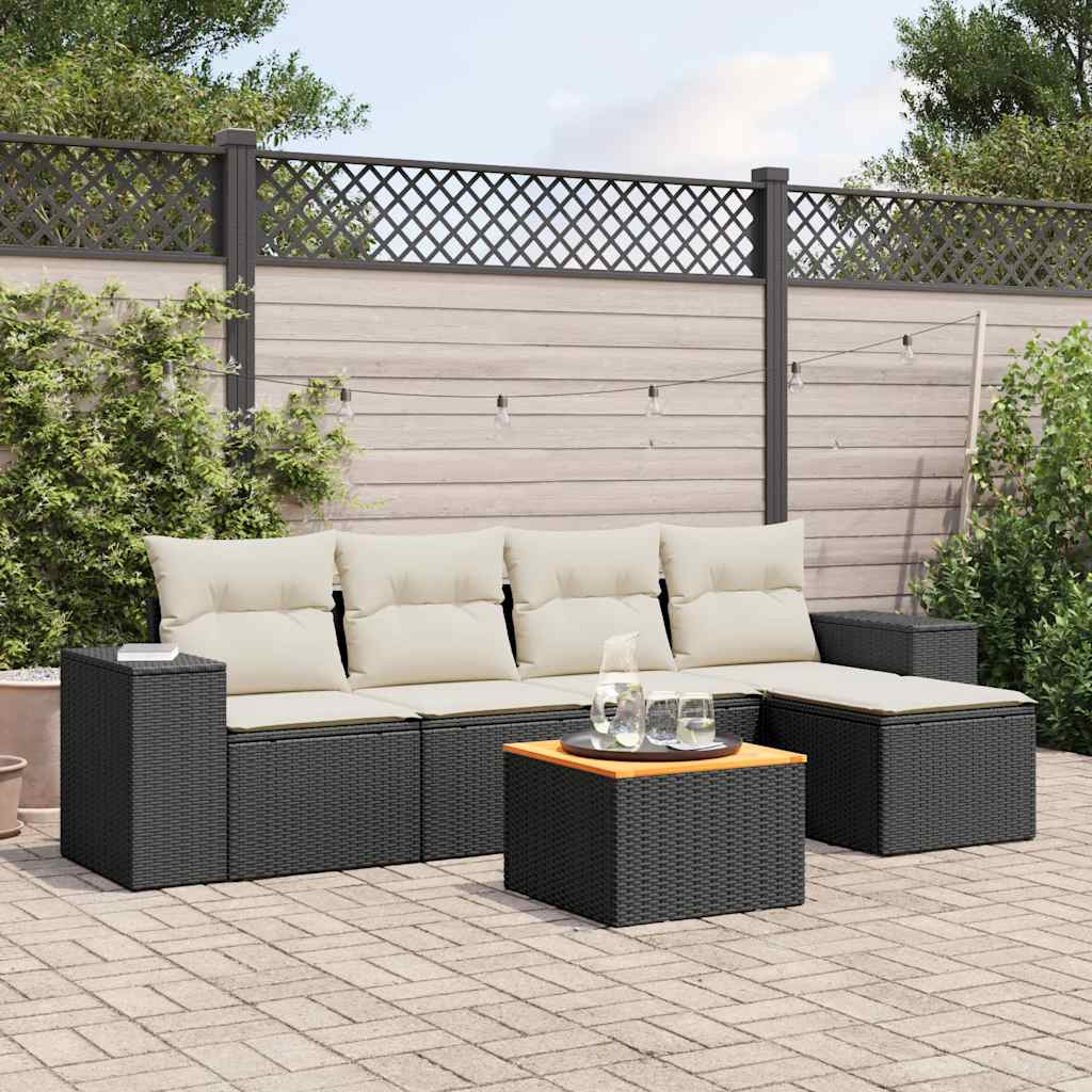 Vidaxl 6-Cz. Garden Furniture Set With Cushions, Black Poly Rattan
