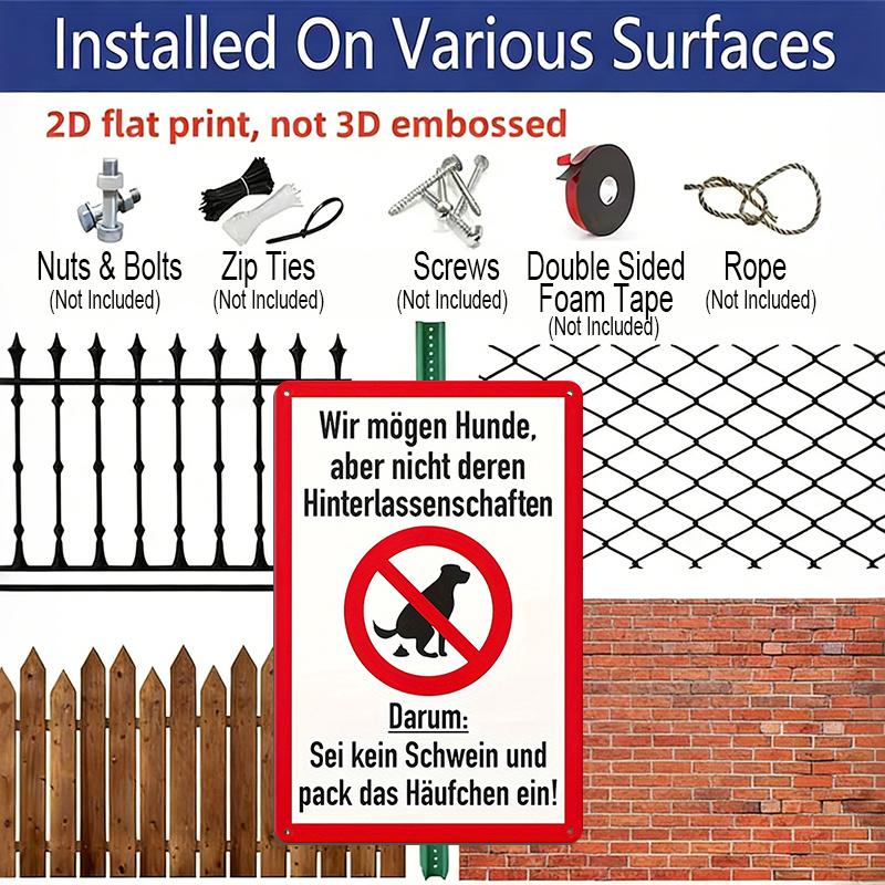 2D Flat Vintage German "No Dog Poop" Metal Sign - Rustic Wall Decor for Home & Garden, Durable Indoor/Outdoor Use, Perfect for Beer Enthusiasts, Dog