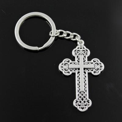 New Fashion Men 30mm Keychain DIY Metal Holder Chain Vintage Cross 54x33mm Antique Silver Color Pendant
