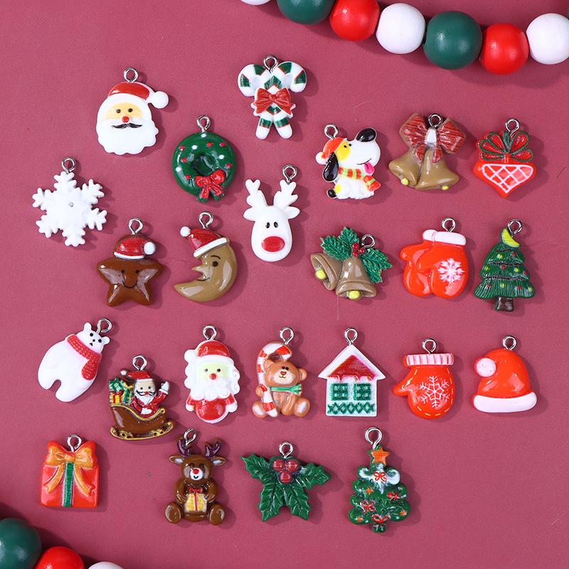 24Pcs Mixed Style Christmas Charms Snowman Santa Tree Penguin Reindeer Pendant For Diy Jewelry Accessories