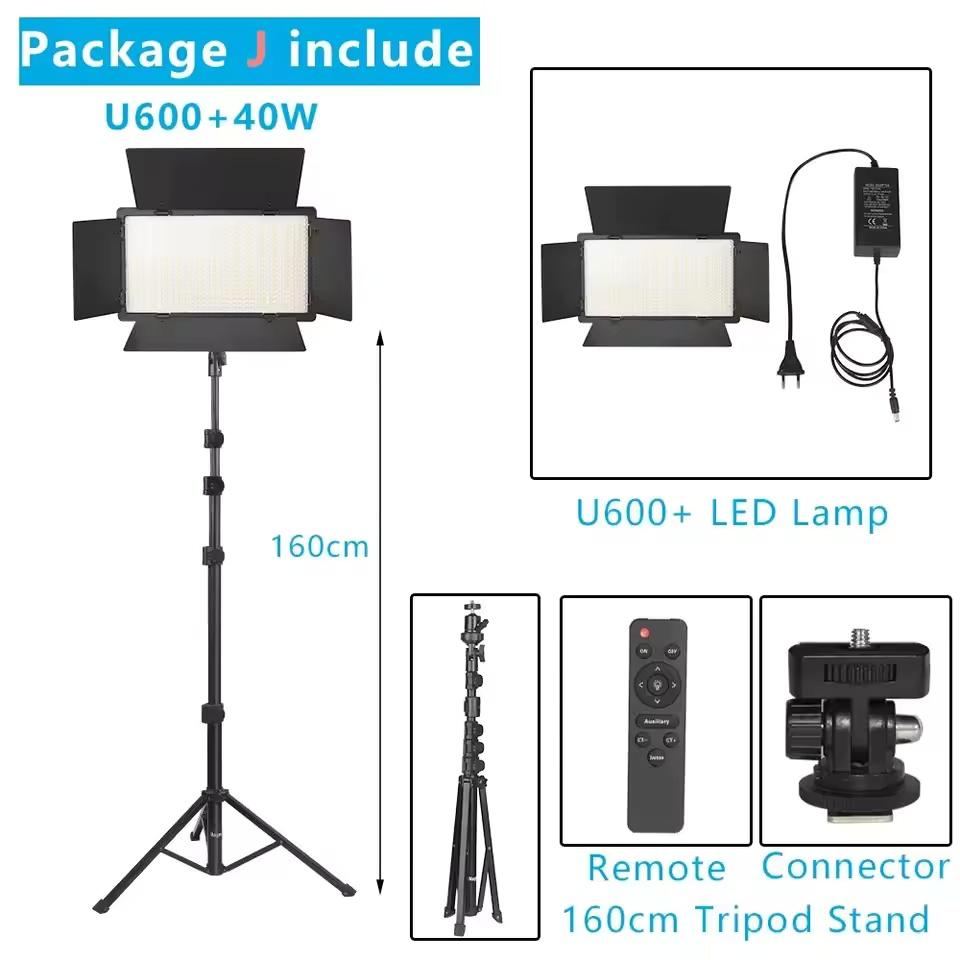 U600 U800+ LED Video Light Photo Studio Lamp Bi-Color 3200K-5600k Dimmable with Tripod Stand Remote for Video Recording Para