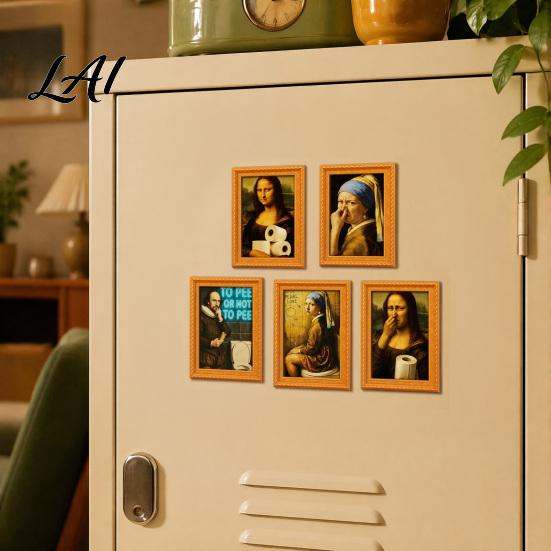 Housewarming Gifts for Art Lovers Funny Small Wooden Fridge Magnet Picture Frame Vintage Oil Painting Pattern Photo Frames Whiteboard Magnetic